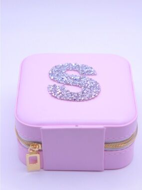 Pink travel size Jewelry Box with Crystal 'S' initial